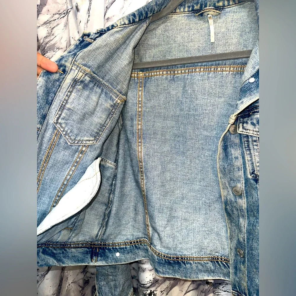 Y2K Vintage Free People Grunge Style acid wash Denim Jacket women size s - Picture 5 of 6